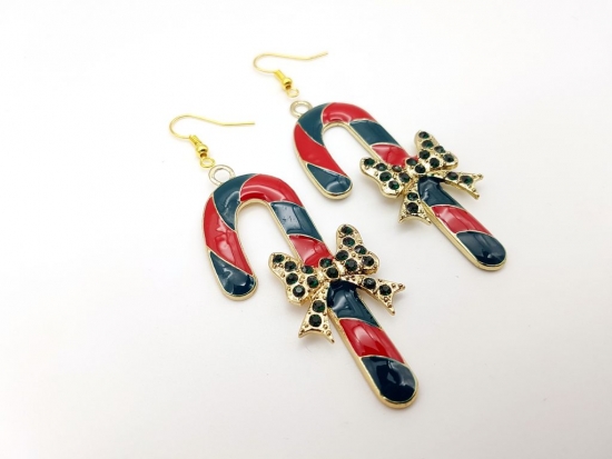 Preview: Zuckerstangen Ohrringe grün rot Schleife